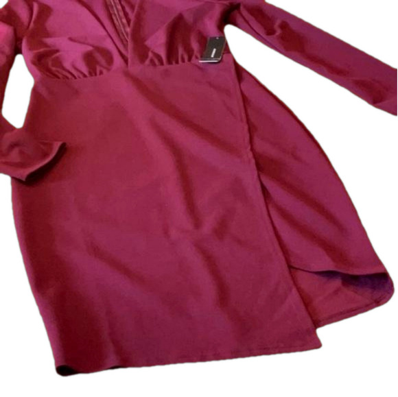 Lulus Deep V Burgundy Long Sleeve Midi Dress – Size M (NWT) - Picture 6 of 7